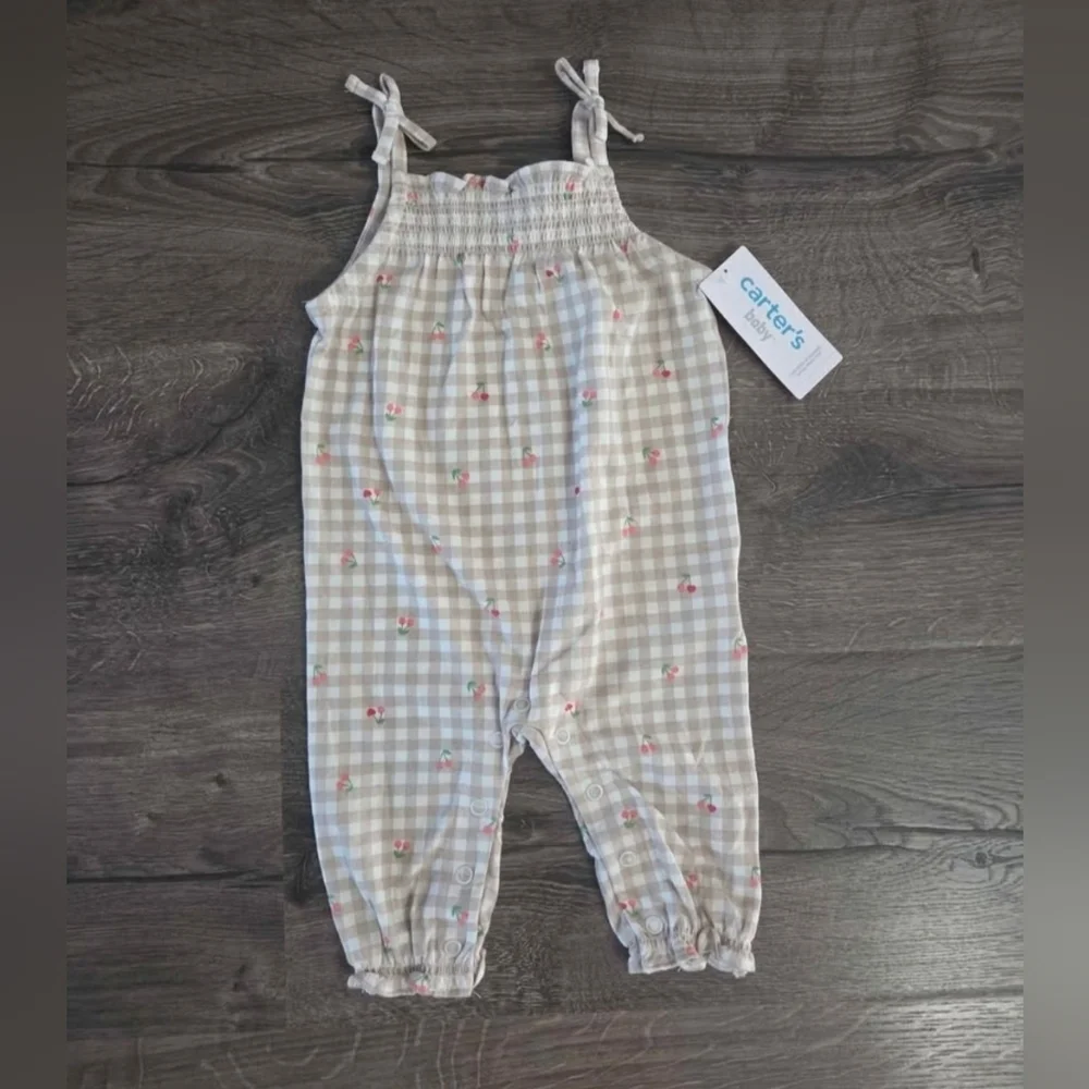 Baby Girl Checkered Cherry Jumpsuit Size 3m NWT